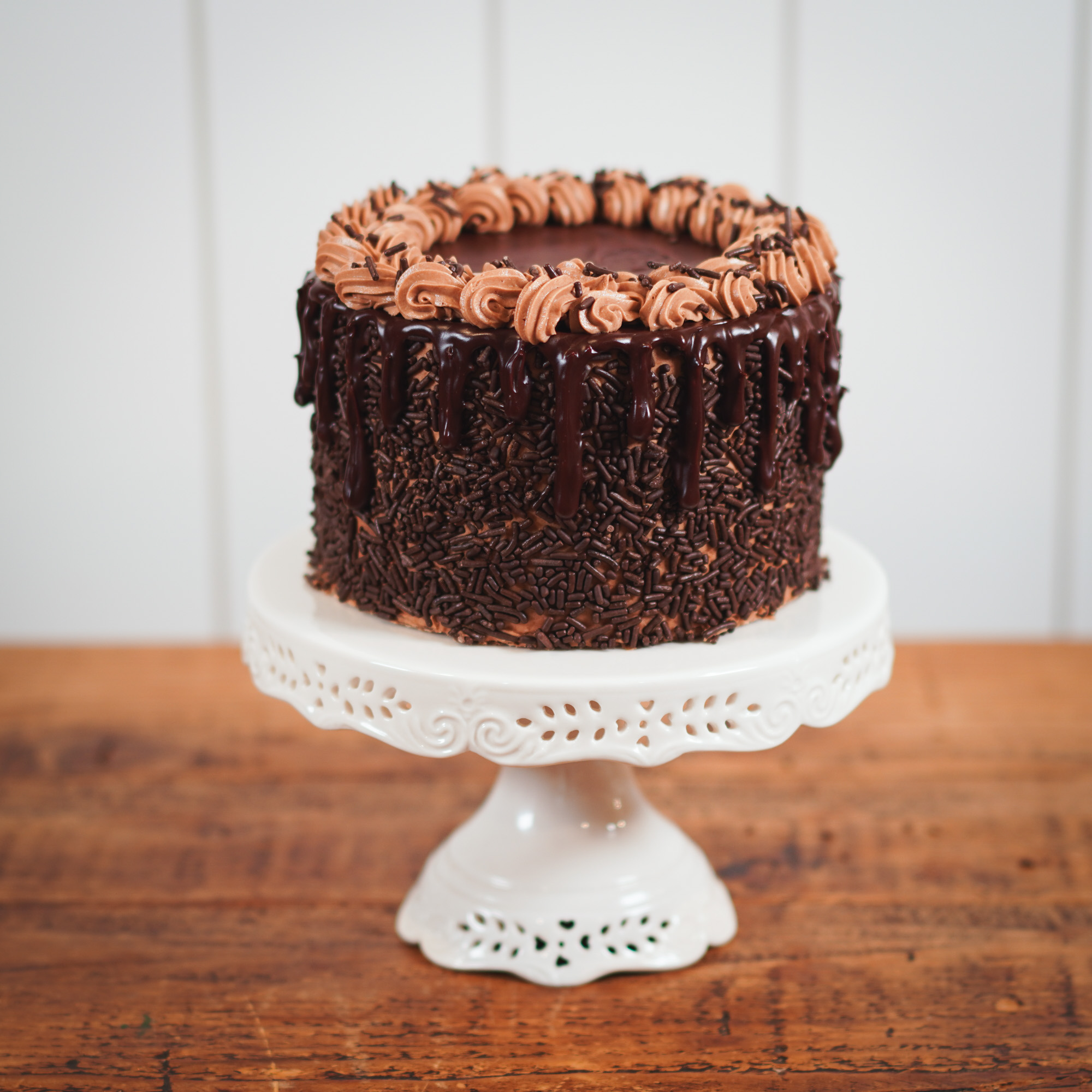 Chocolate birthday cake with chocolate sprinkles